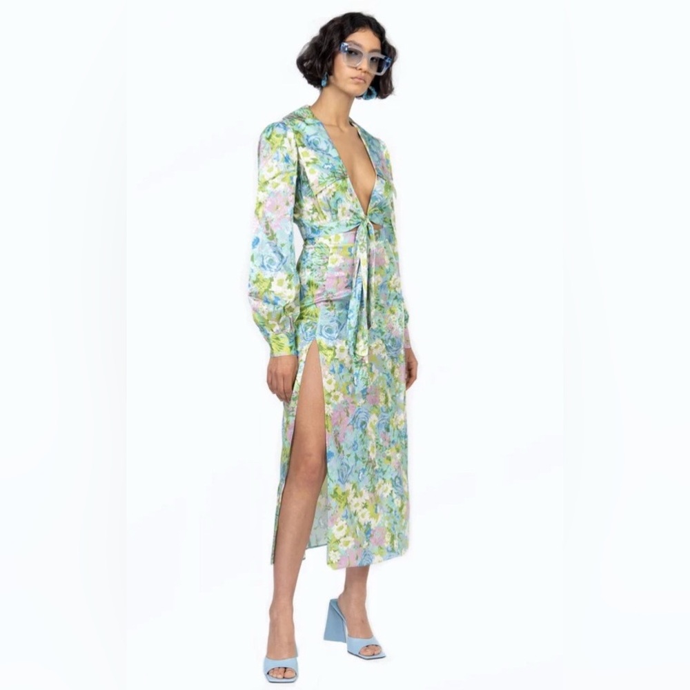 NWT Ronny Kobo 2pc matching Set, Puff Sleeve Crop Top w/ Side Slit Skirt S